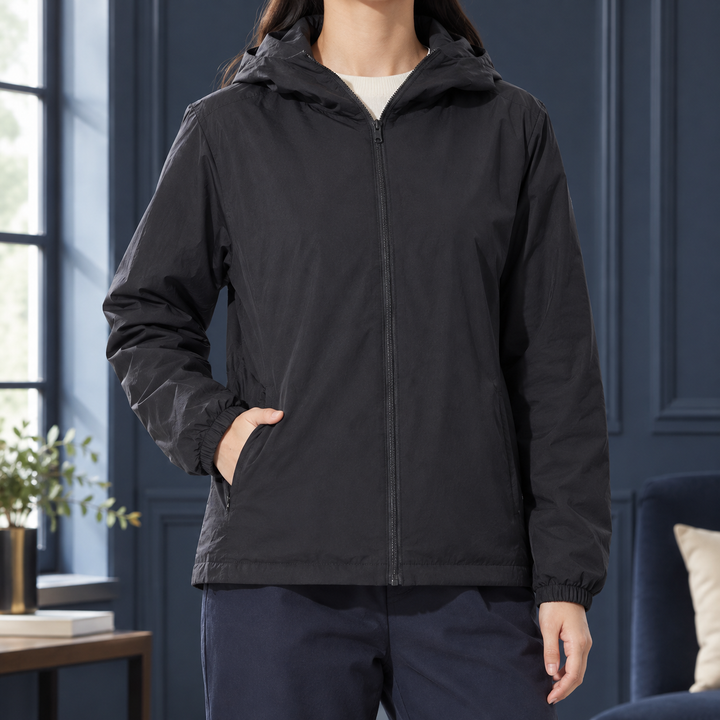 Matlock women's hooded down jacket in Black – front view
