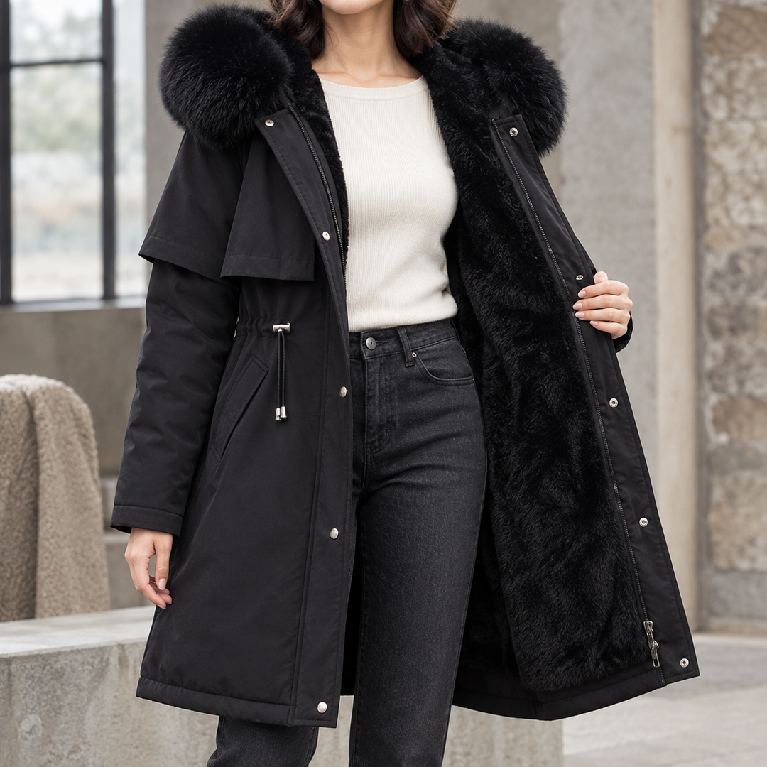 Culross women's hooded parka in Black – front view