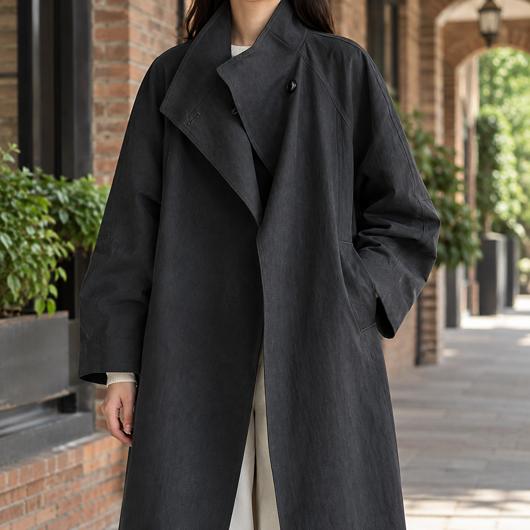 Prestbury women's longline overcoat in Charcoal – front view