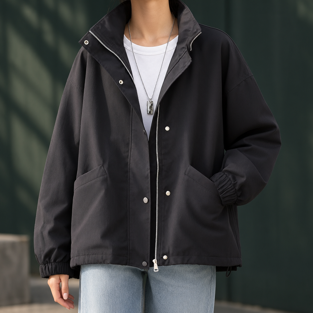 Carnoustie women's stand-collar jacket in Black – front view