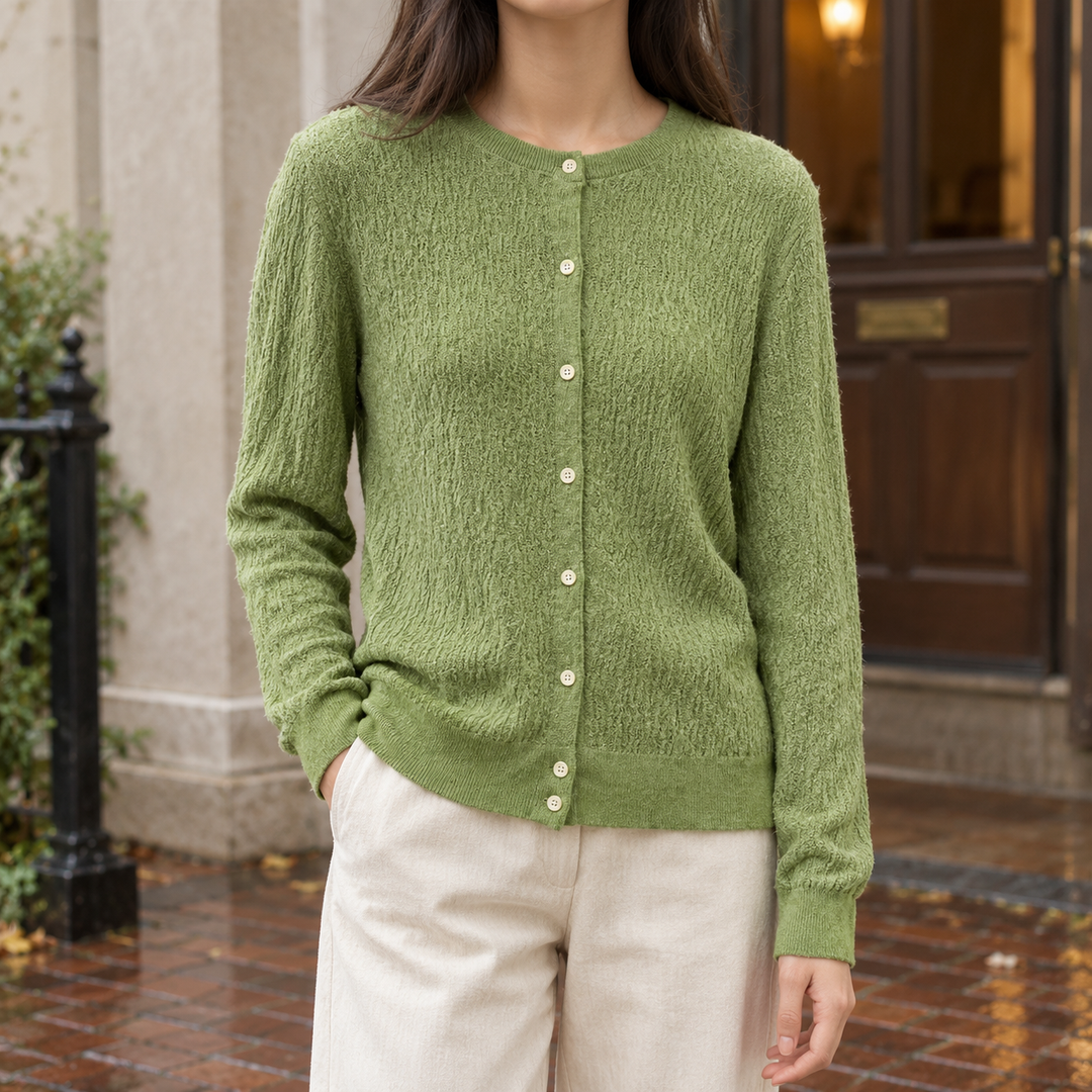 Keziah - Women's silk-wool cardigan in Green – front view