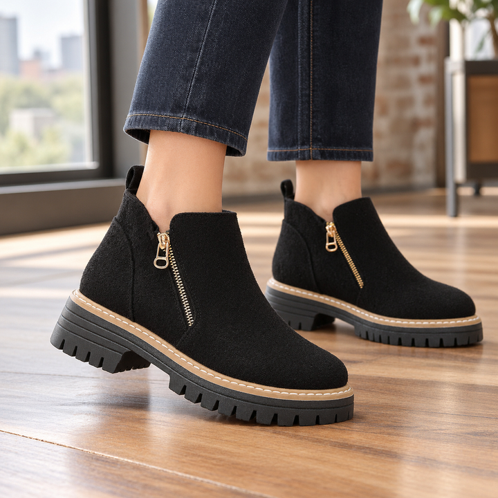 Women's Suede-Look Side-Zip Ankle Boots Zanetti – Black – side