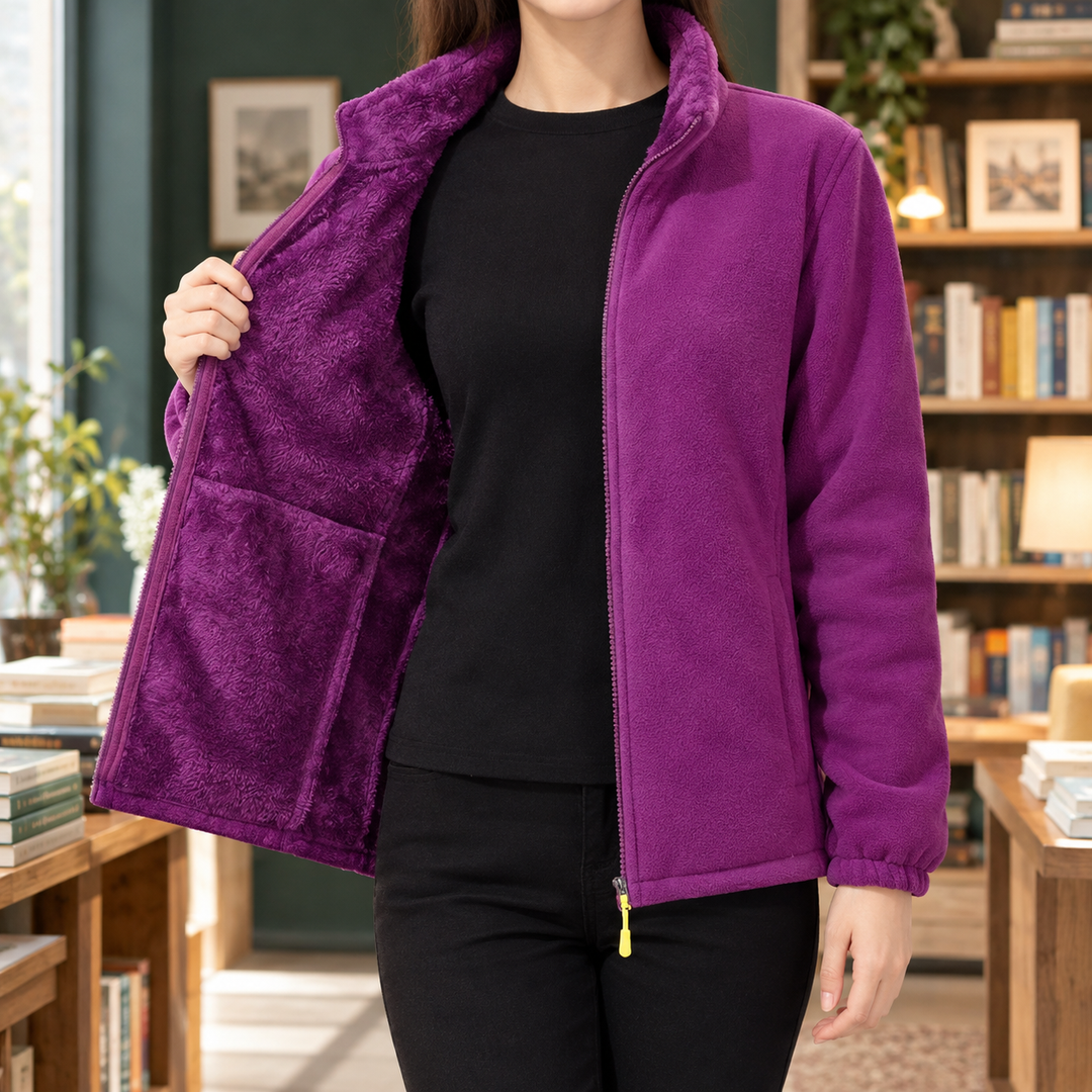 Totnes women's fleece jacket in Purple – front view, open