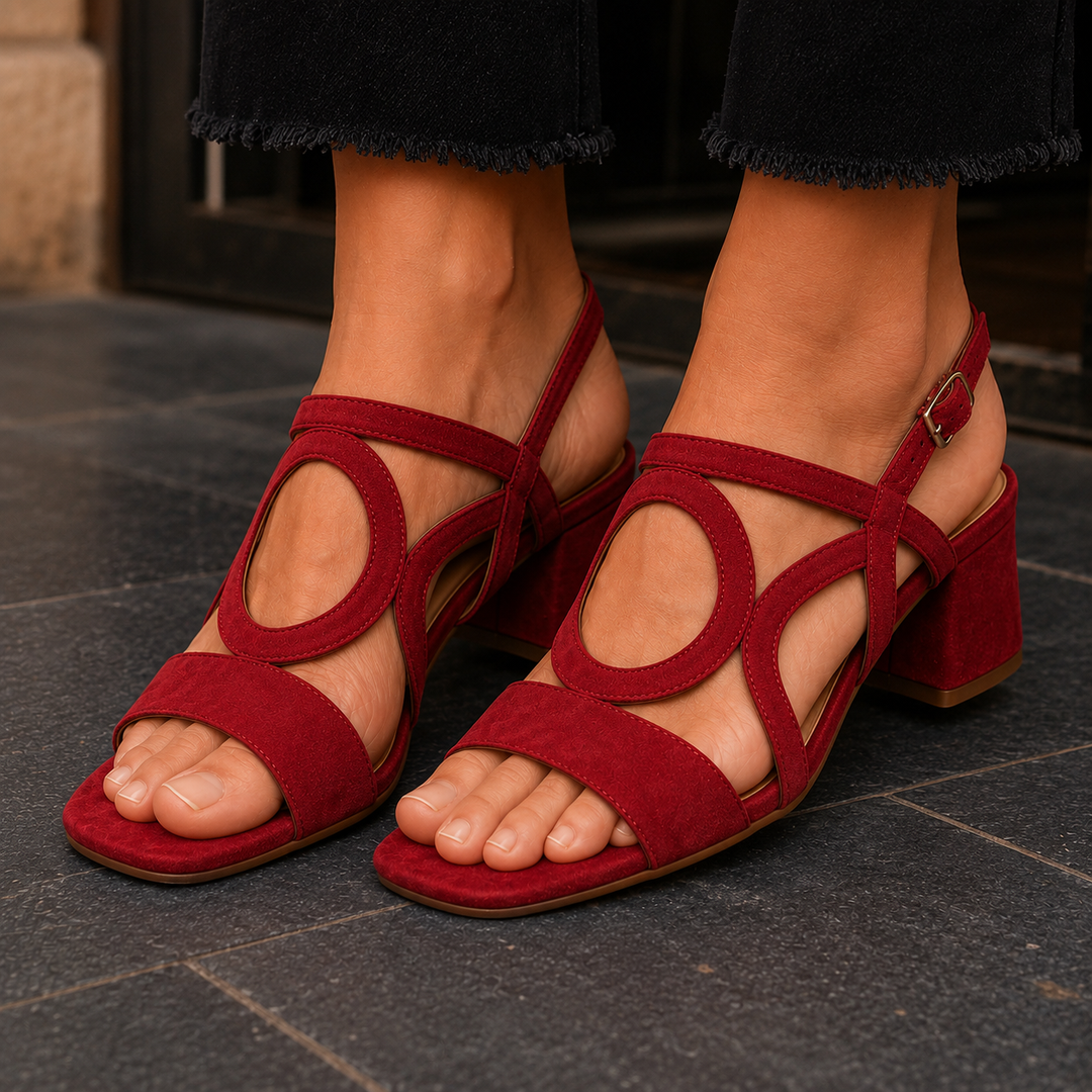 Women's Orthopaedic Suede-Look Block Heel Sandals Alessi – Red – front