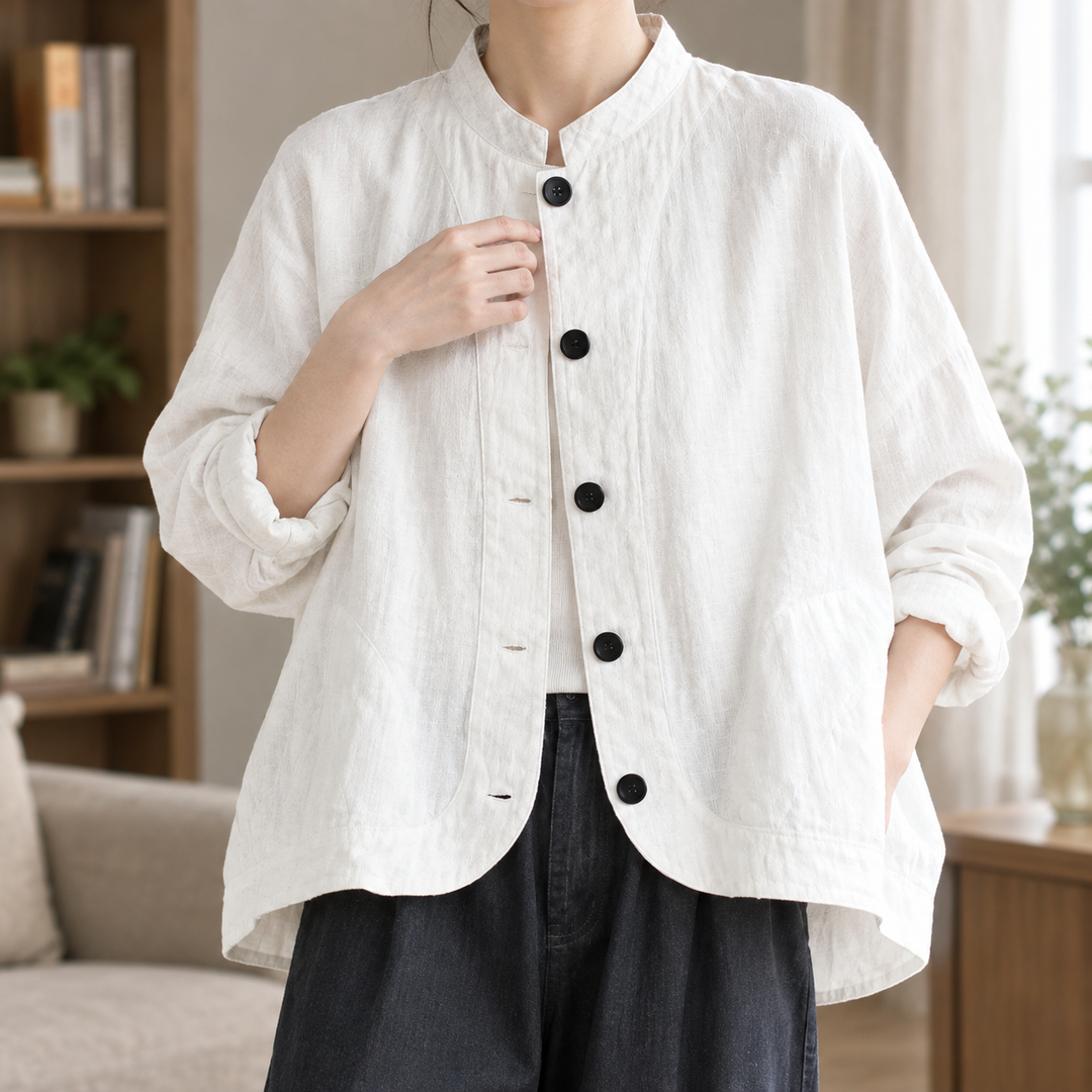 Midhurst women's stand collar cotton jacket in White – front view