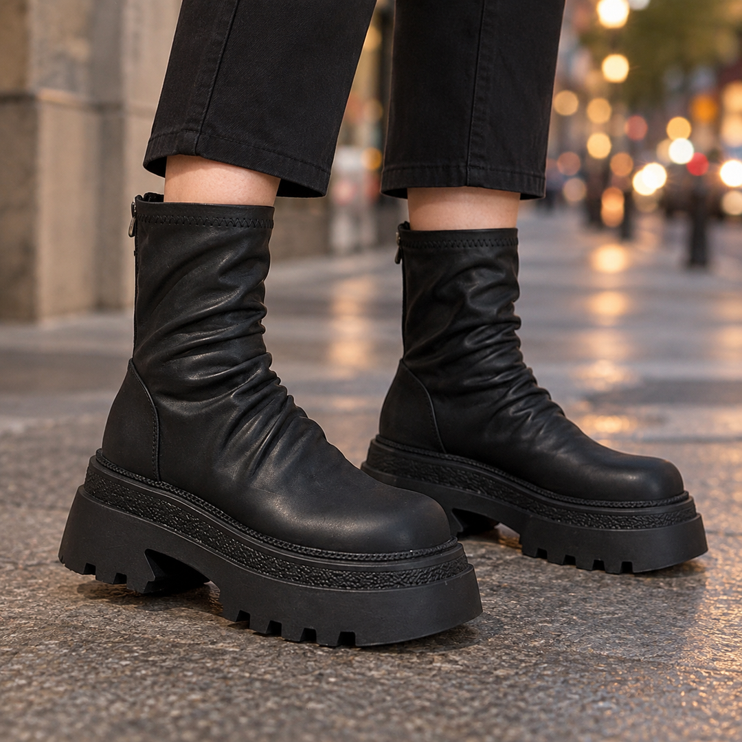 Bassenthwaite women's chunky platform ankle boots in Black – side view