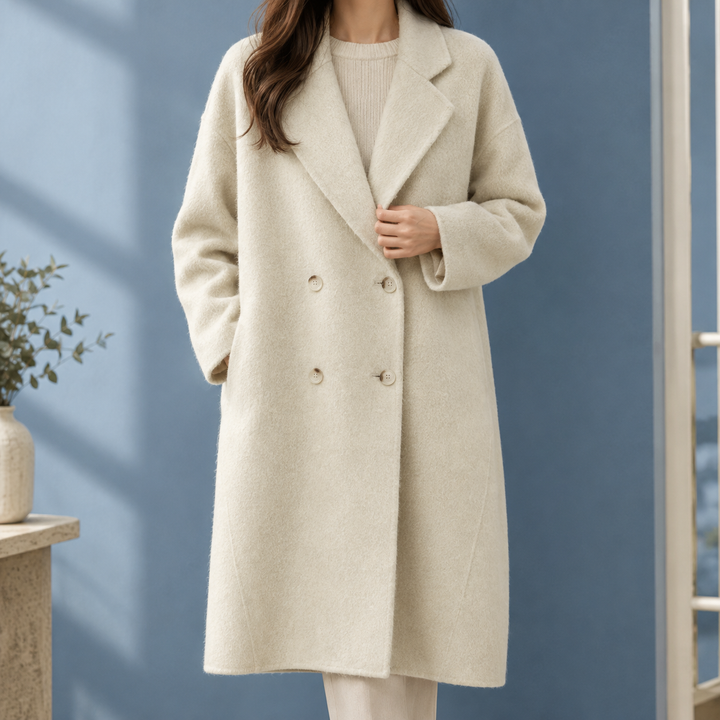Alresford women's wool cocoon coat in Ivory – front view