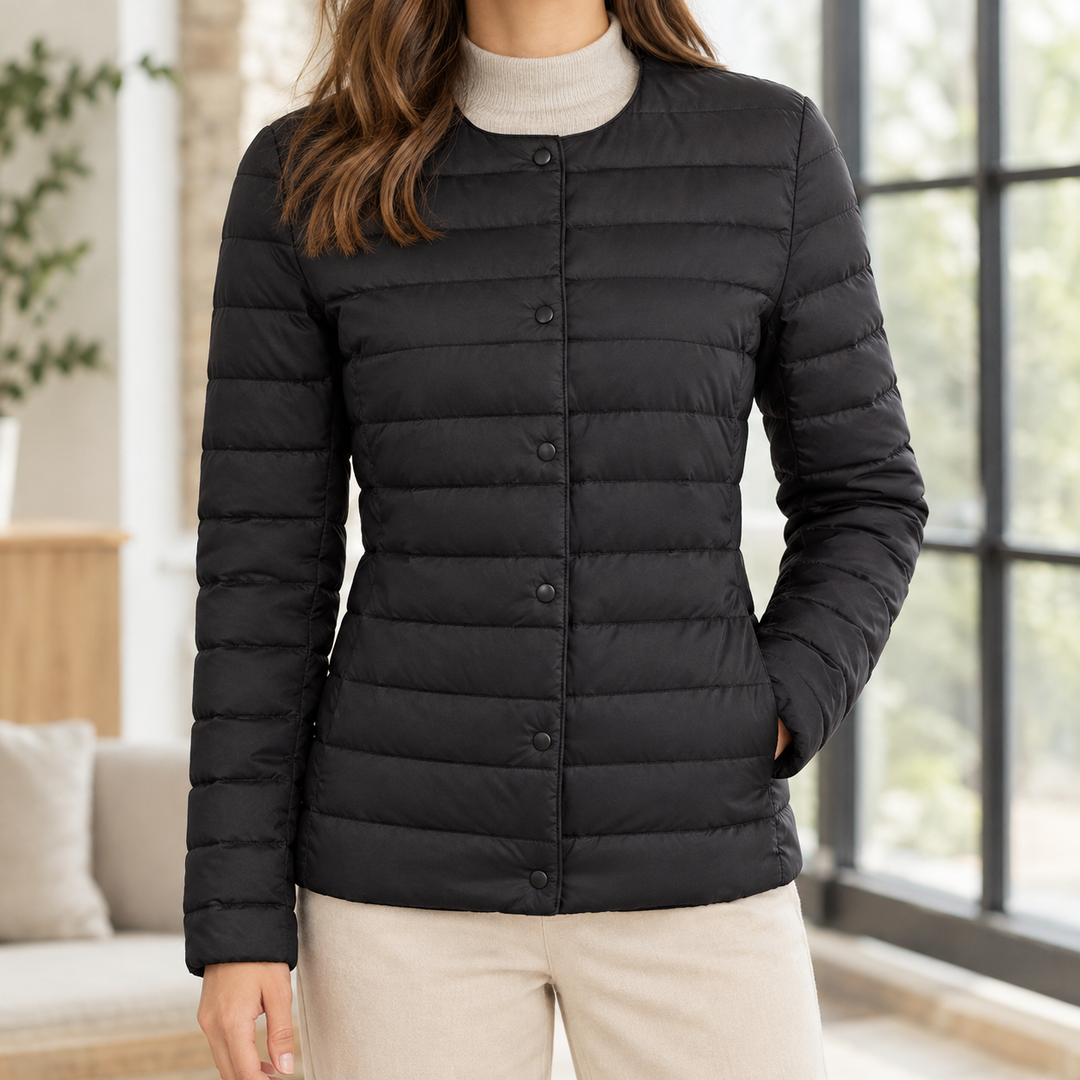 Swanage women's quilted down jacket in Black – front view