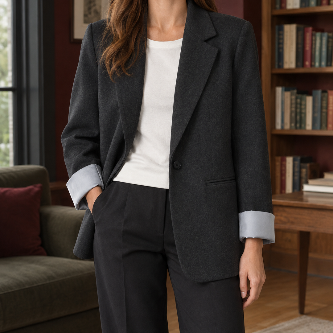 Staithes women's relaxed blazer in Dark Grey – front view