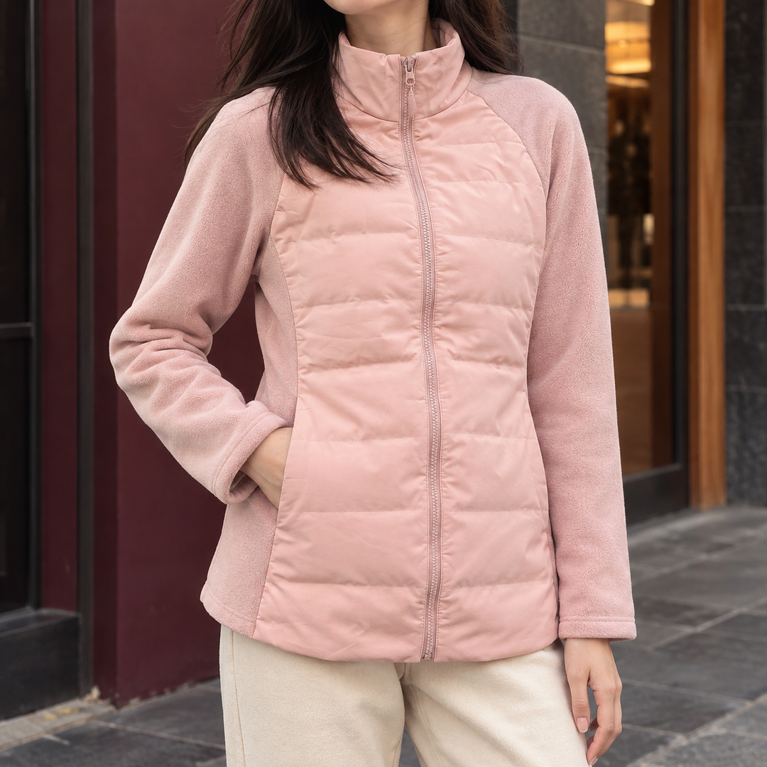 Saltaire women's quilted panel jacket in Pink – front view