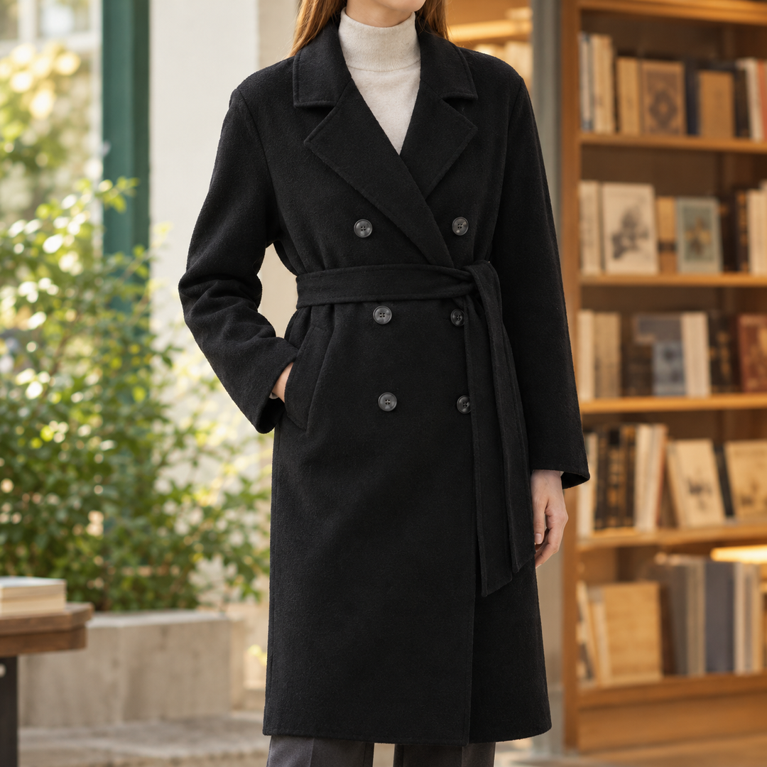 Newquay women's belted coat in Black – front view