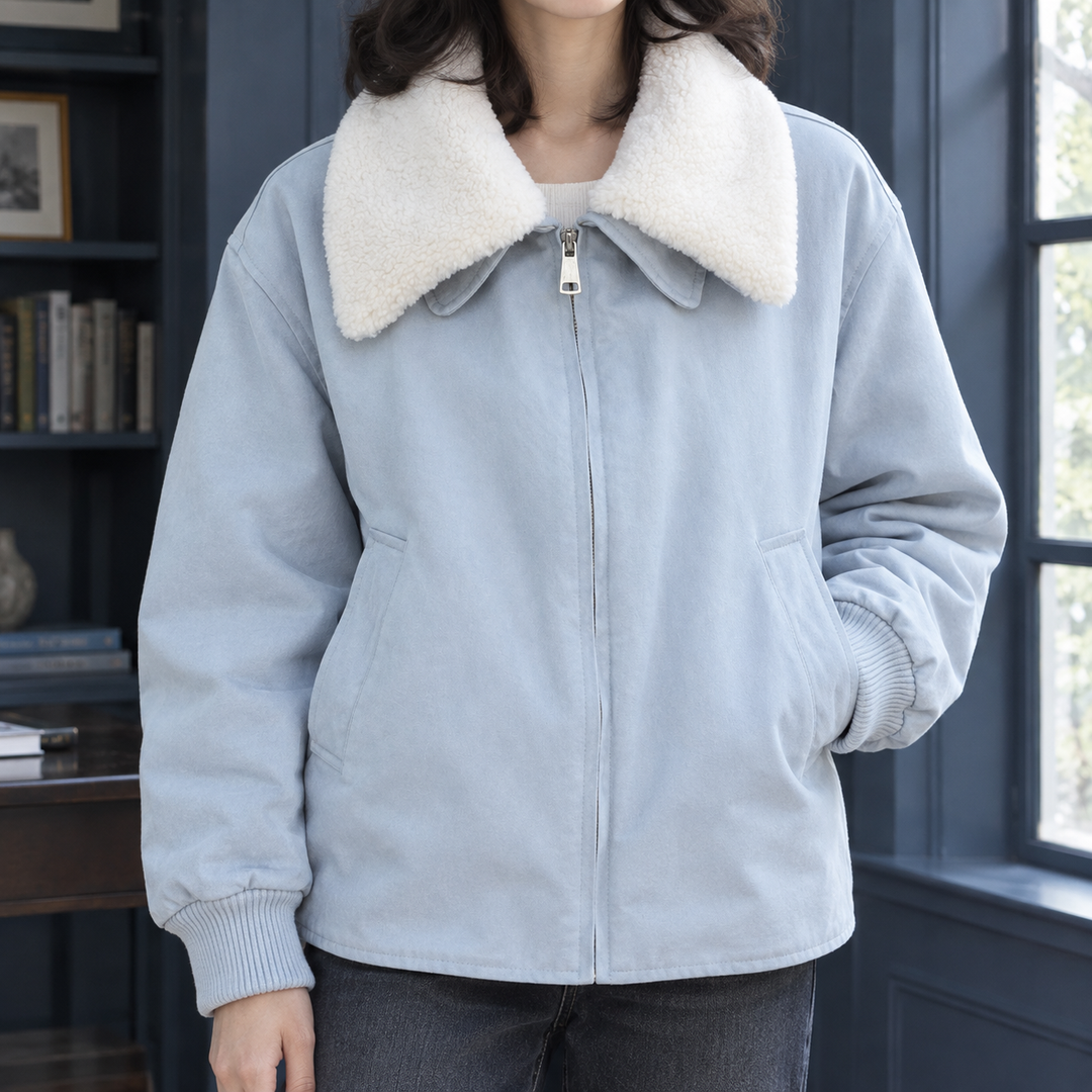 Cookham women's teddy collar jacket in Light Blue – front view