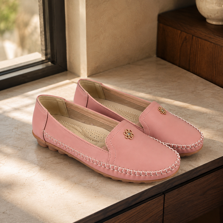Women's Orthopaedic Cushioned Moccasin Loafers Ravello – Pink – angled pair