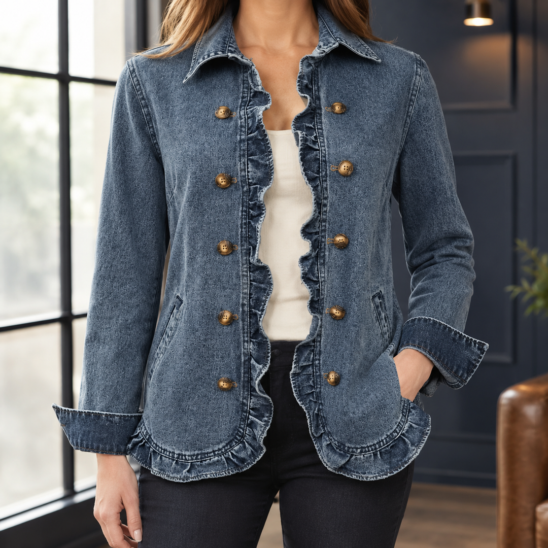 Barmouth women's denim jacket in Blue Denim – front view