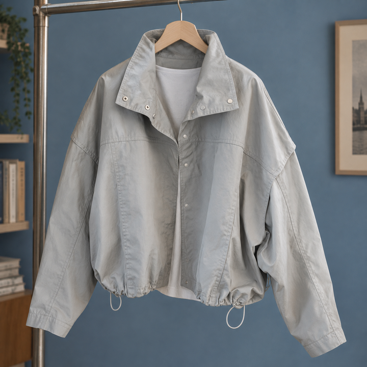 Ashwell women's cropped drawstring jacket in Light Grey – front view