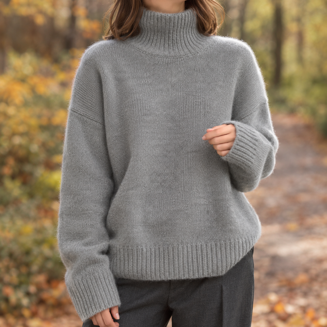 Caitriona - Women's oversized roll neck jumper in Grey – front view