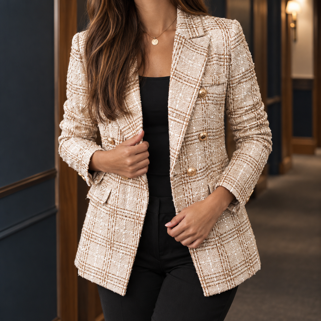 Westerham women's check blazer in Camel – front view
