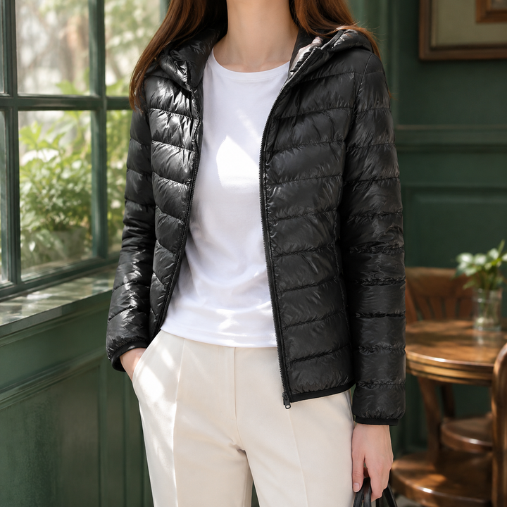 Inverness women's puffer jacket in Black – front view