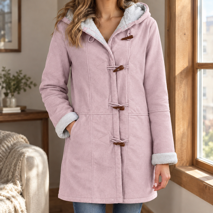 Selkirk women's duffle coat in Dusky Pink – front view