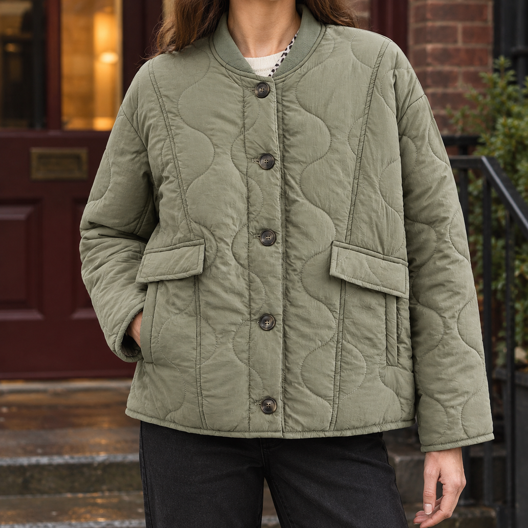 Dulwich women's quilted jacket in Sage Green – front view