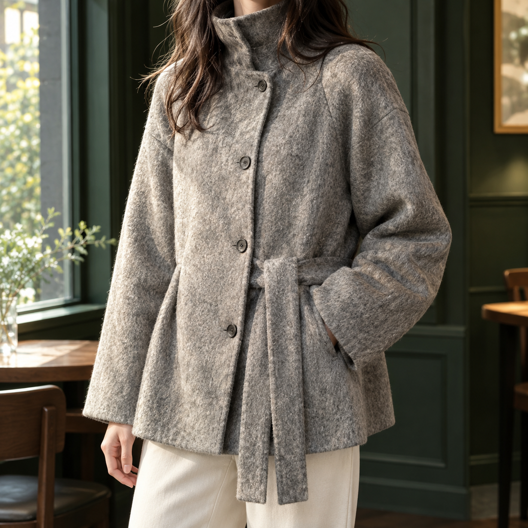 Islington women's belted jacket in Light Grey – front view