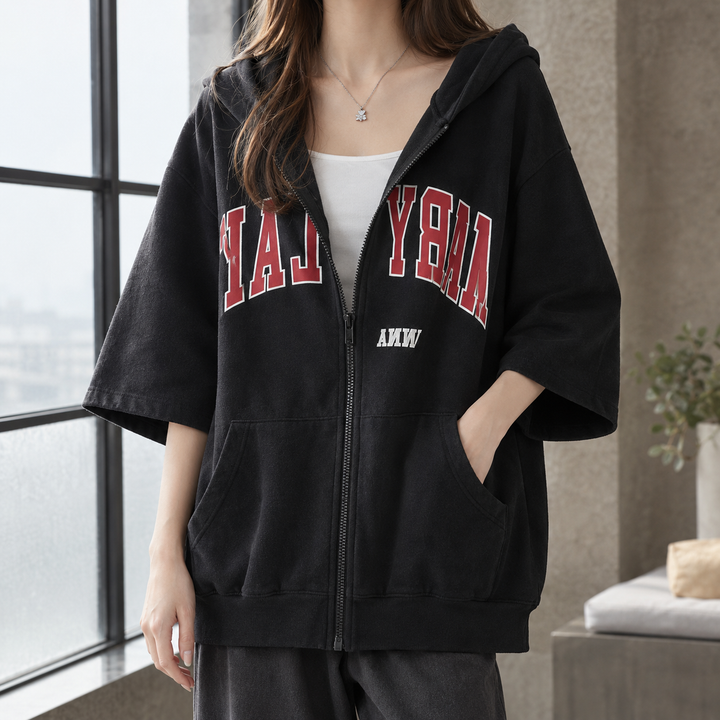 Women's zip-up hoodie Diane in Black – front view