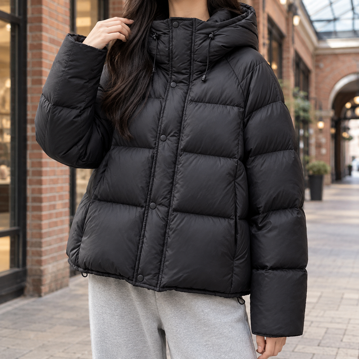 Women's Hooded Quilted Puffer Jacket – Yarmouth – Black – front view