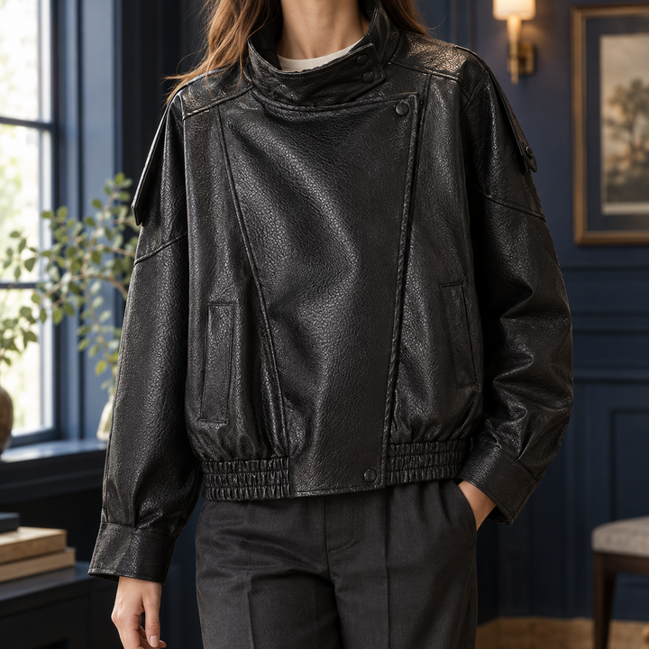 Seaford women's biker jacket in Black – front view