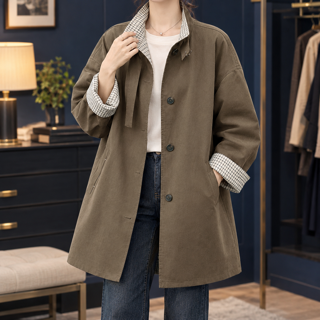Wadebridge women's overcoat in Olive – front view