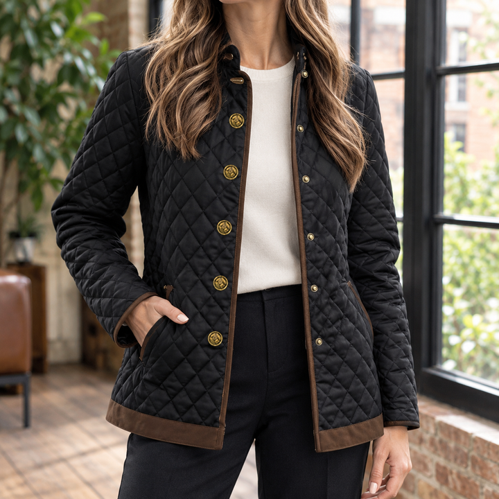 Tiverton women's quilted jacket in Black – front view