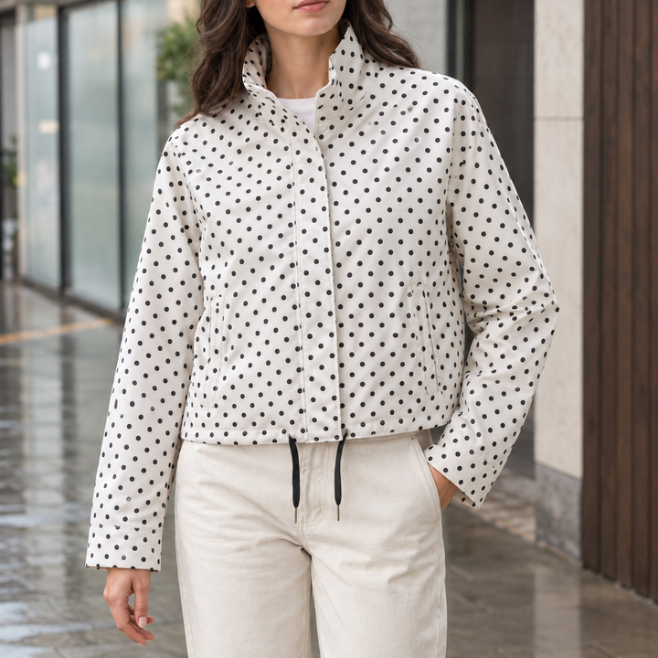 Ullswater women's polka dot jacket in Ivory – front view