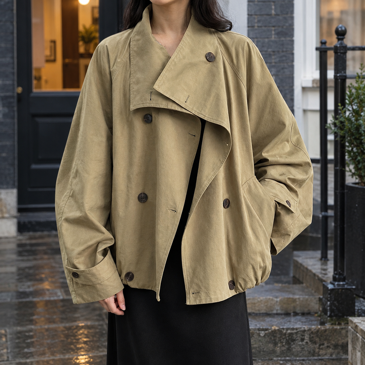 Linlithgow women's double-breasted jacket in Khaki – front view