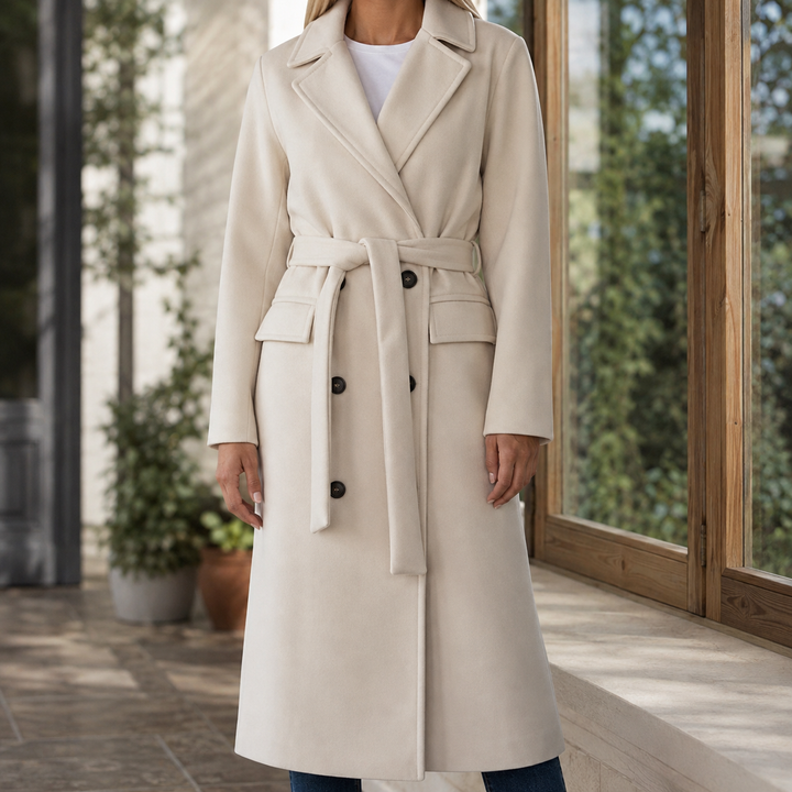 Lymington women's belted overcoat in Beige – front view
