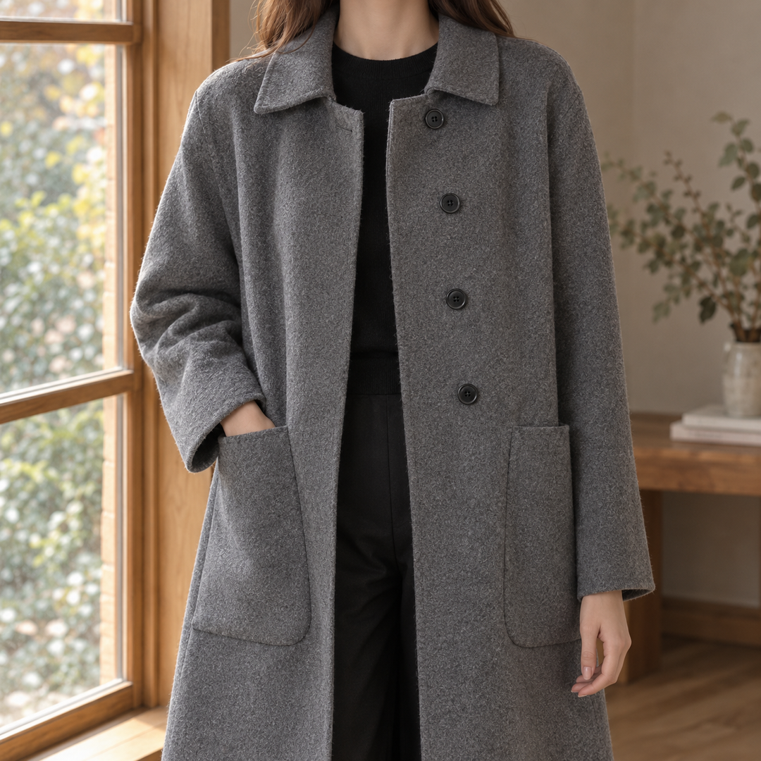 Lyme women's longline wool coat in Grey – front view