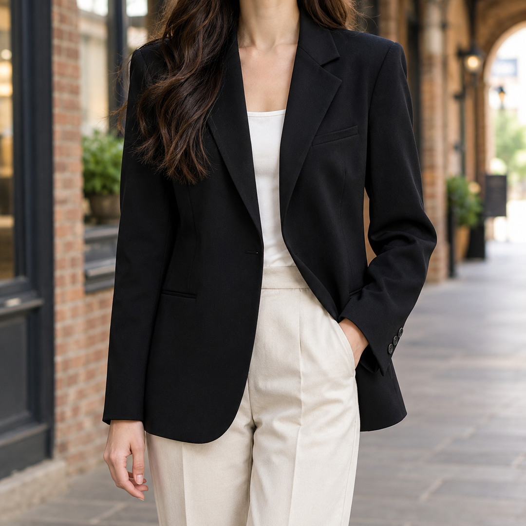 Women's Single-Button Blazer with Jetted Pockets – Fordingbridge – Black – front view