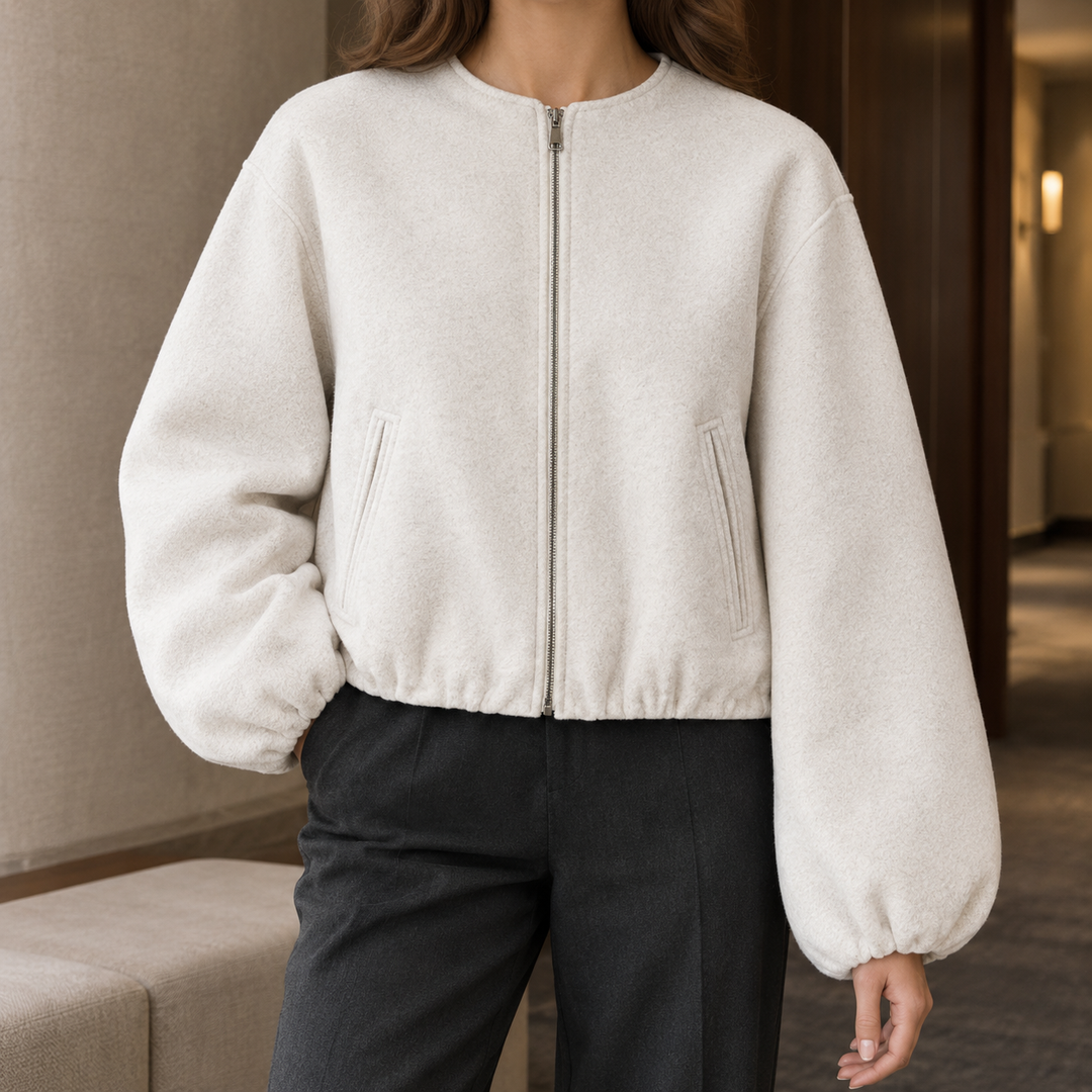 Tunbridge women's balloon-sleeve jacket in Ivory – front view