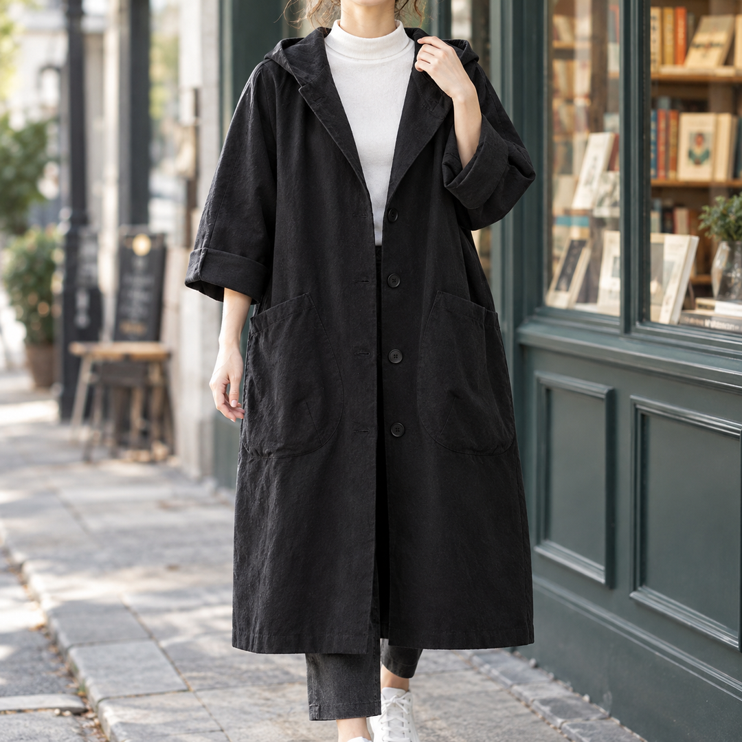 Stockbridge women's longline coat in Black – front view