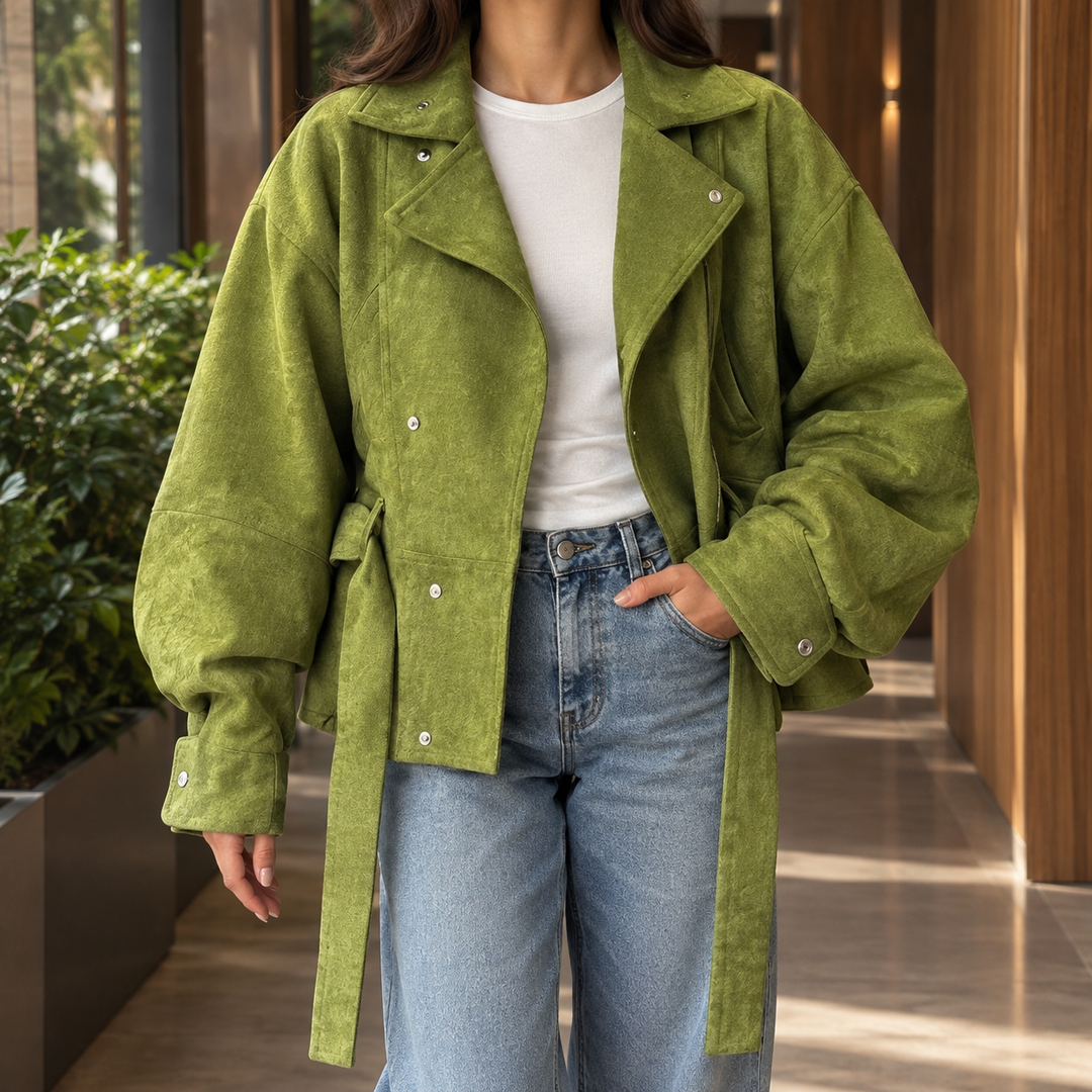 Rosedale women's biker jacket in Moss Green – front view