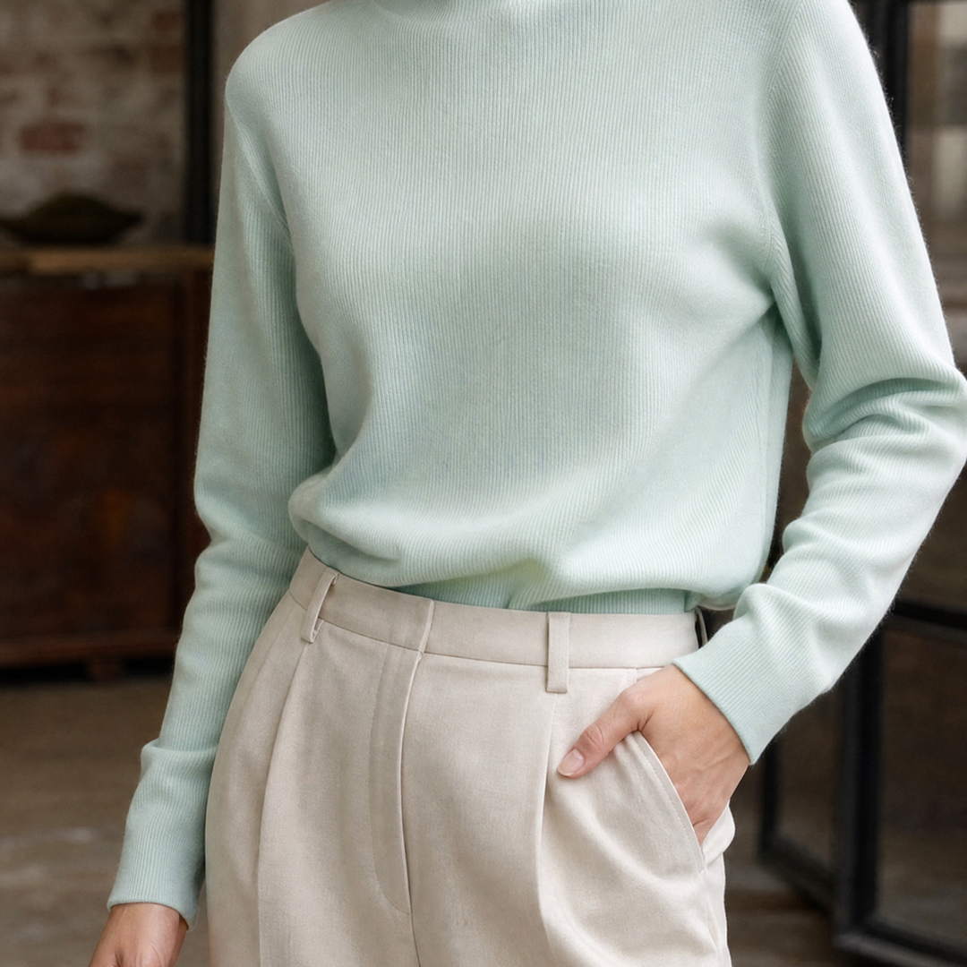 Women's Fine Rib Mock Neck Jumper – Agnetha – Mint – front view