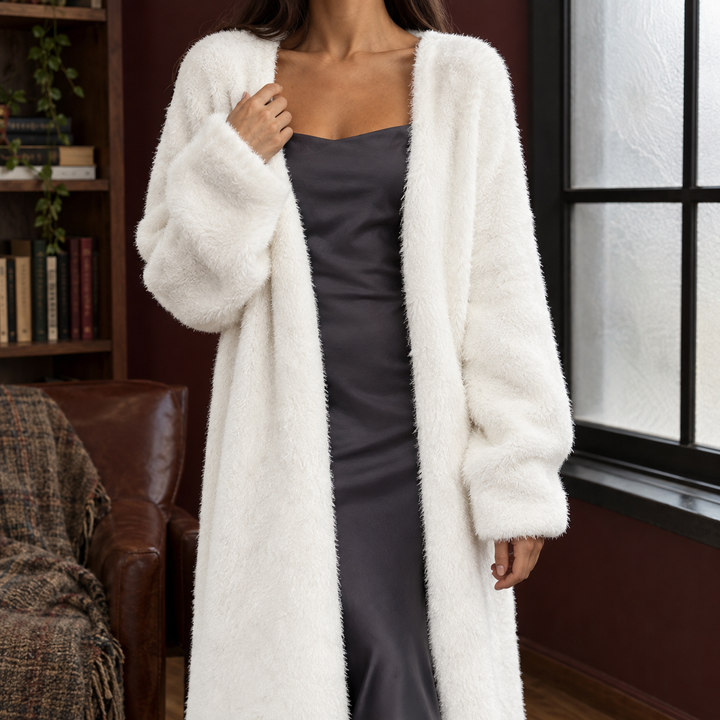 Women's Plush Longline Open-Front Cardigan – Allegra – White – front view