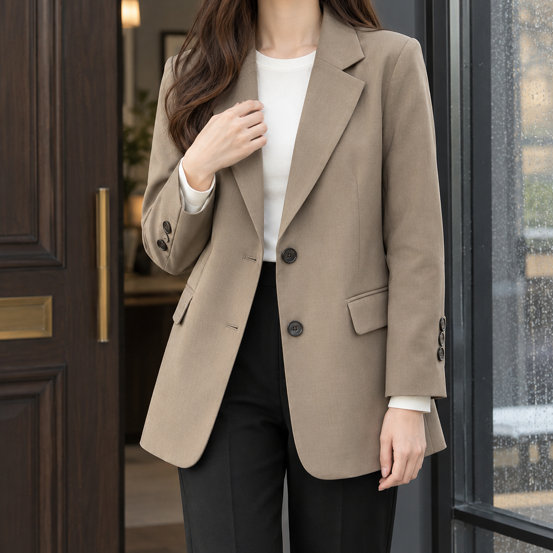 Stamford women's relaxed blazer in Stone – front view