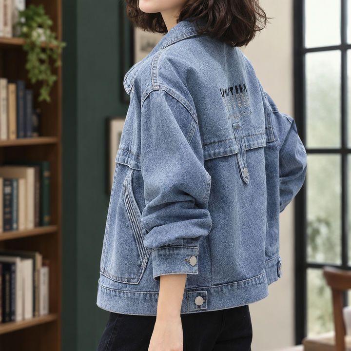 Eton women's denim jacket in Denim Blue – back view