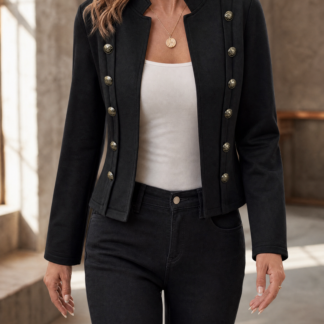 Tobermory women's military jacket in Black – front view