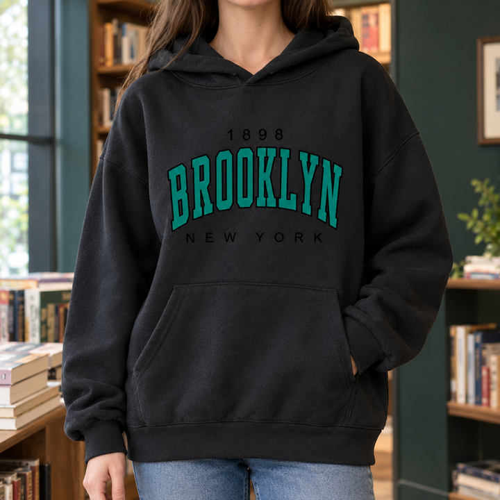 Women's graphic hoodie Carwen in Black – front view