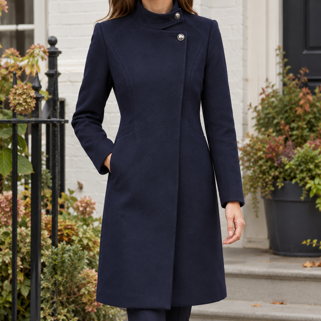 Ruthin women's tailored coat in Navy – front view