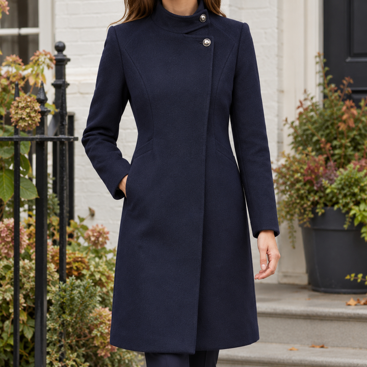 Ruthin women's tailored coat in Navy – front view