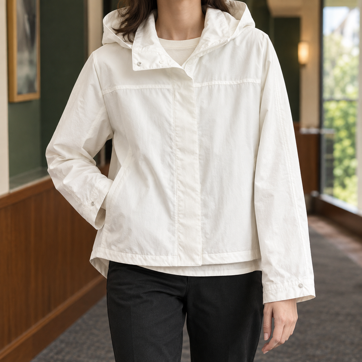 Uppingham women's hooded jacket in White – front view