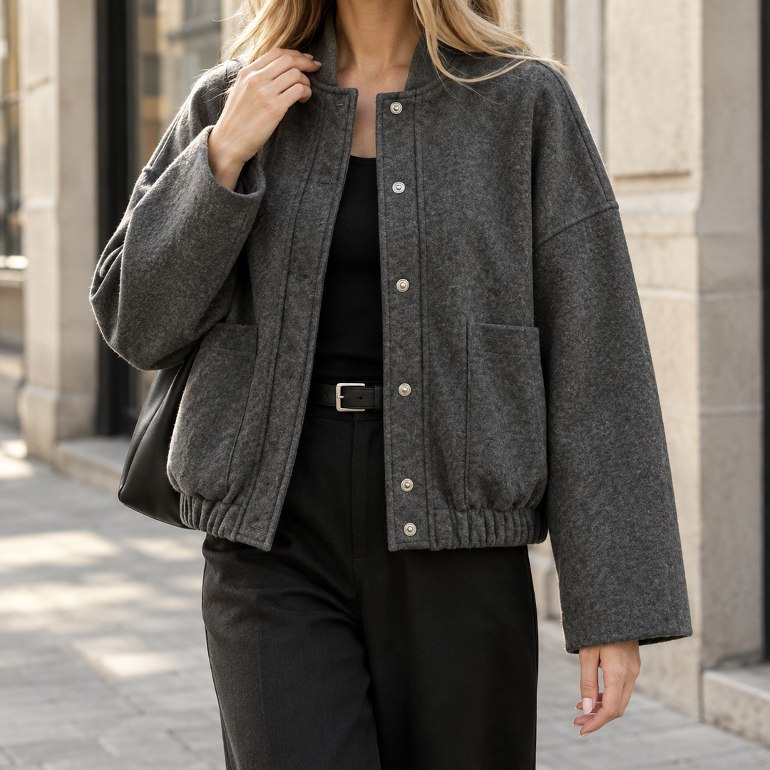 Sherborne women's relaxed bomber jacket in Grey – front view
