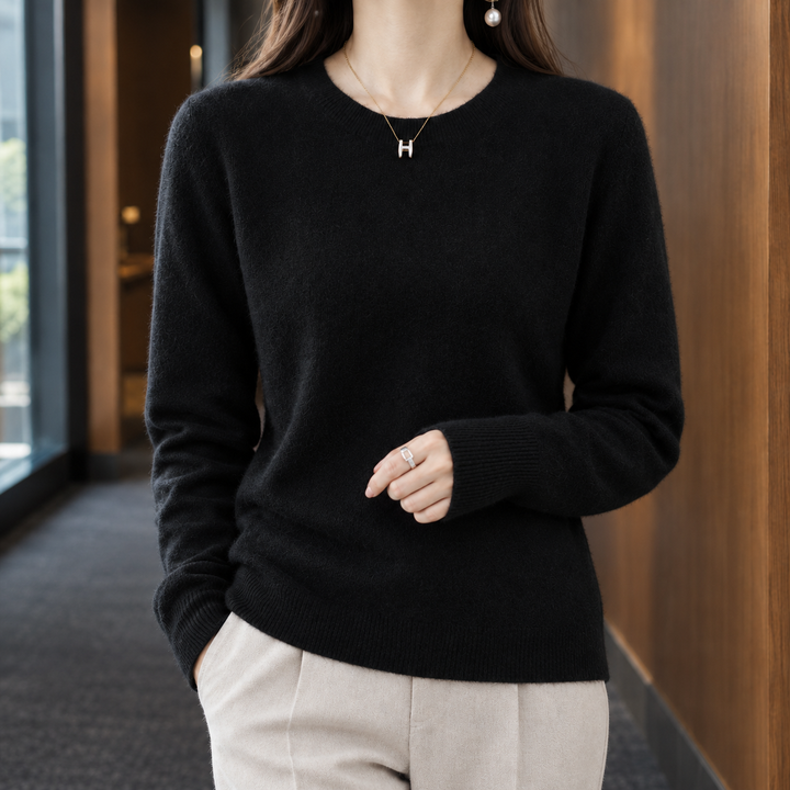 Women's wool crew neck jumper Kathleen in Black – alternate view