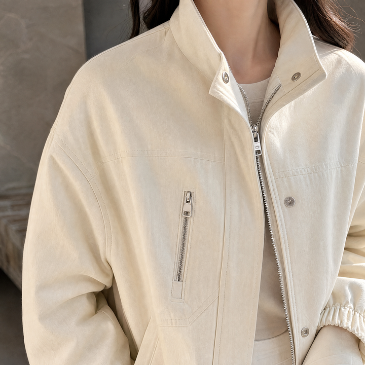 Glastonbury women's utility jacket in Cream – close-up front view